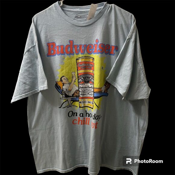 Budweiser Graphic Blue T-Shirt Men Small Relaxed Fit Crew Neck. - Picture 1 of 4
